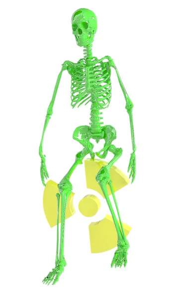 Esqueleto verde y símbolo de radiación aislados —  Fotos de Stock