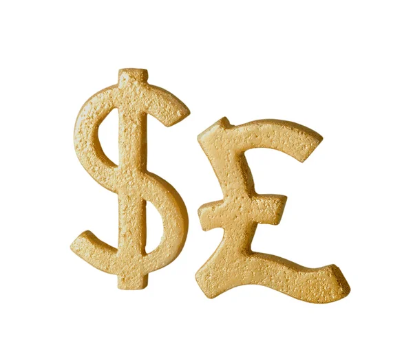 Dólar de ouro e libra esterlina símbolo — Fotografia de Stock