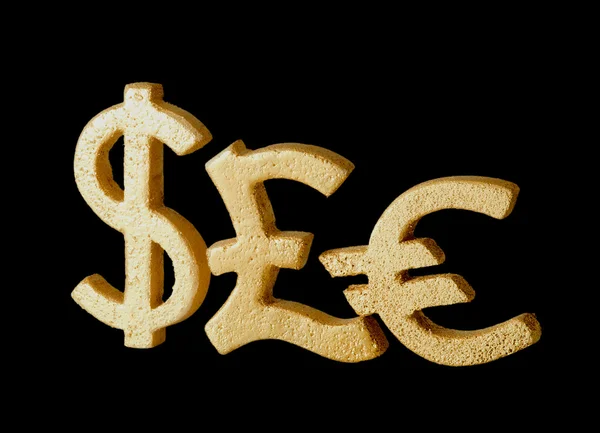 Gouden dollar, euro en pond sterling symbool — Stockfoto