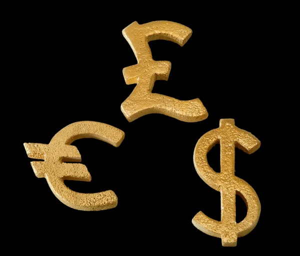 Dólar de oro, euro y libra esterlina símbolo — Foto de Stock
