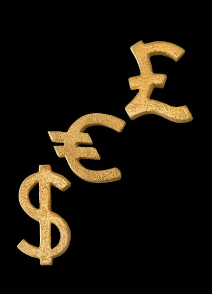 Gouden dollar, euro en pond sterling symbool — Stockfoto