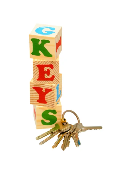 Dřevěné kostky klíče — Stock fotografie