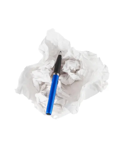 Crumpled paper and pen — Stock Photo, Image