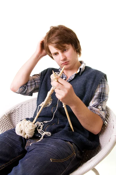Knitting man craft knit — Stock Photo, Image