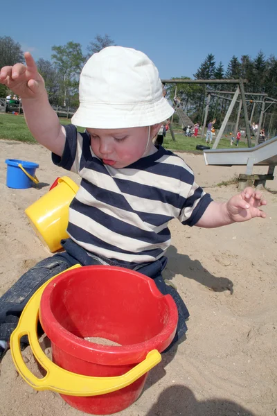 Child sandpit sand bucket — Stock Photo, Image