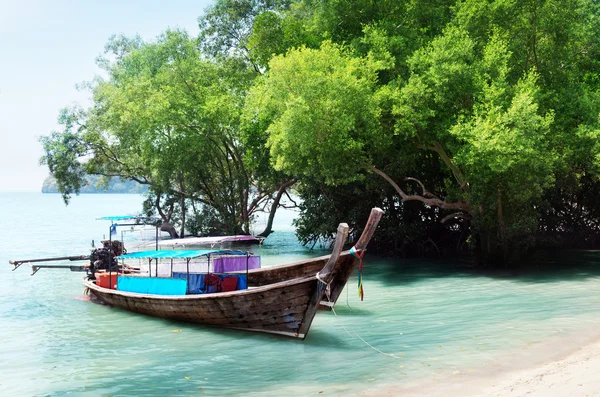 Largos barcos en la playa en Tailandia — Foto de Stock