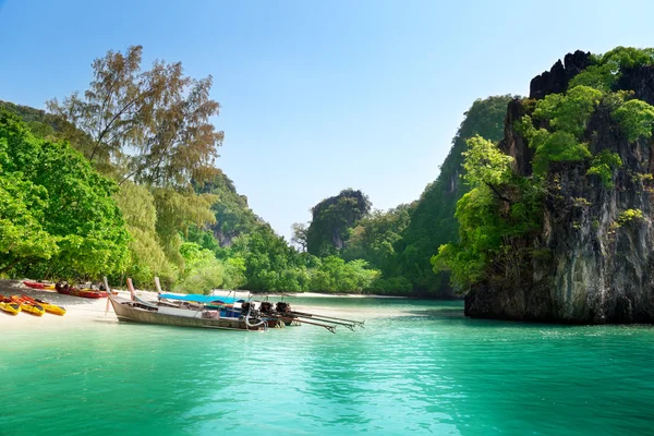 stock image Long boats on island in Thailand