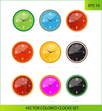 Cretive colored clocks on the white clipart