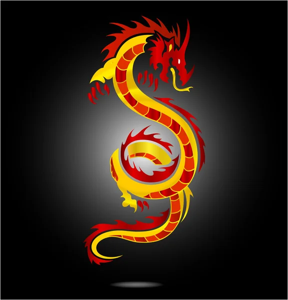 Asia signo de dragón color rojo aislado — Vector de stock