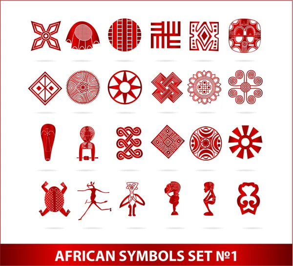 Símbolos africanos definir cor vermelha isolado — Vetor de Stock