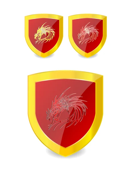 Dragons set on the emblem gold and red color — Stock Vector