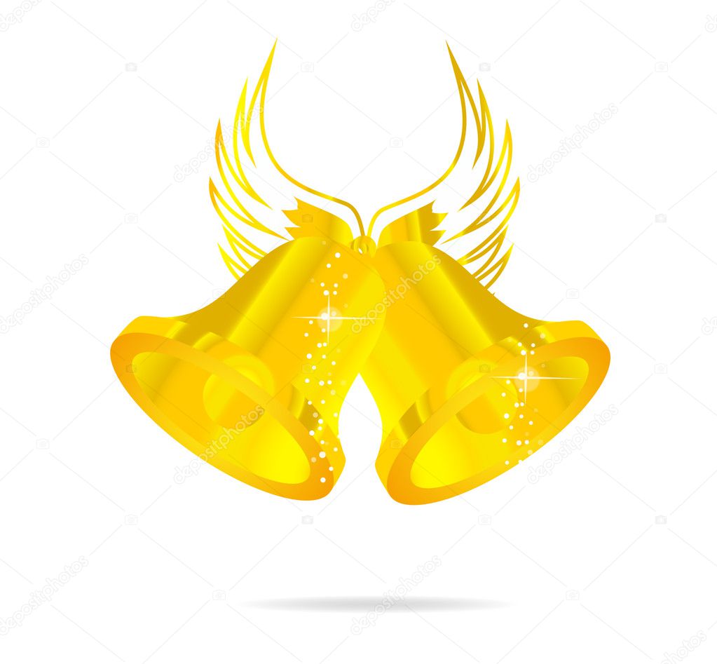 Two gold bells symbol isolated