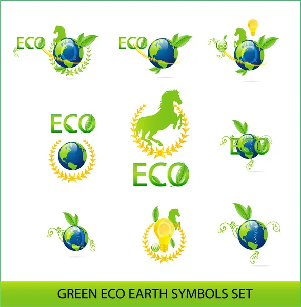 Nature eco earth green color sign set — Stock Vector