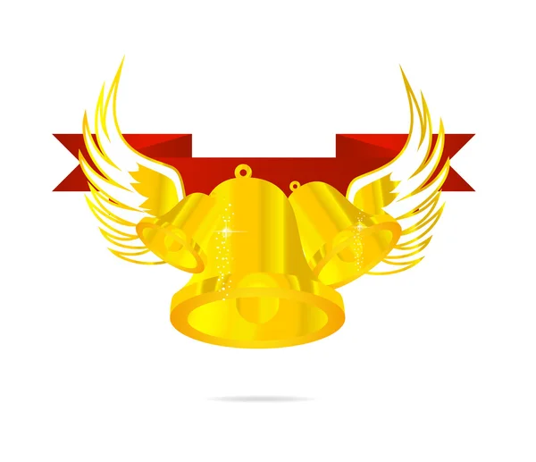 Gouden bell en rood lint symbool — Stockvector