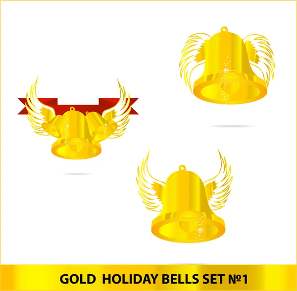 Glass gold bells set isolated — Stock Vector