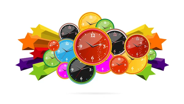 Colored and creative clocks — Stock Vector