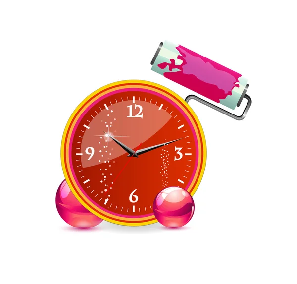 Señal de tiempo de cristal y reloj rojo claro — Vector de stock