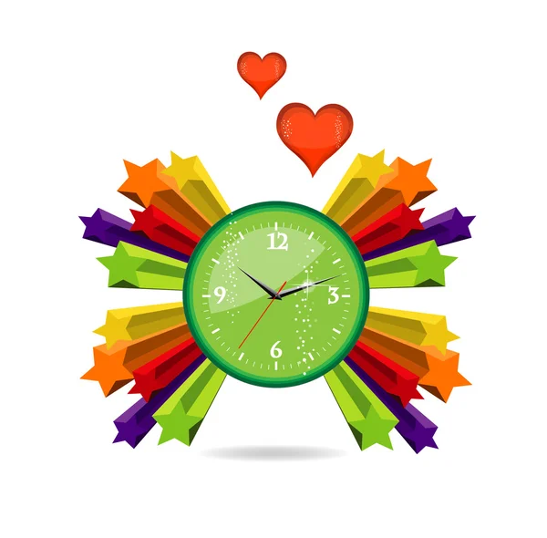 緑のエコと愛の時計の記号 — ストックベクタ