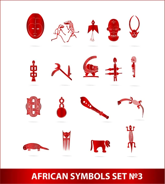 African symbols set red color isolated — Stock Vector