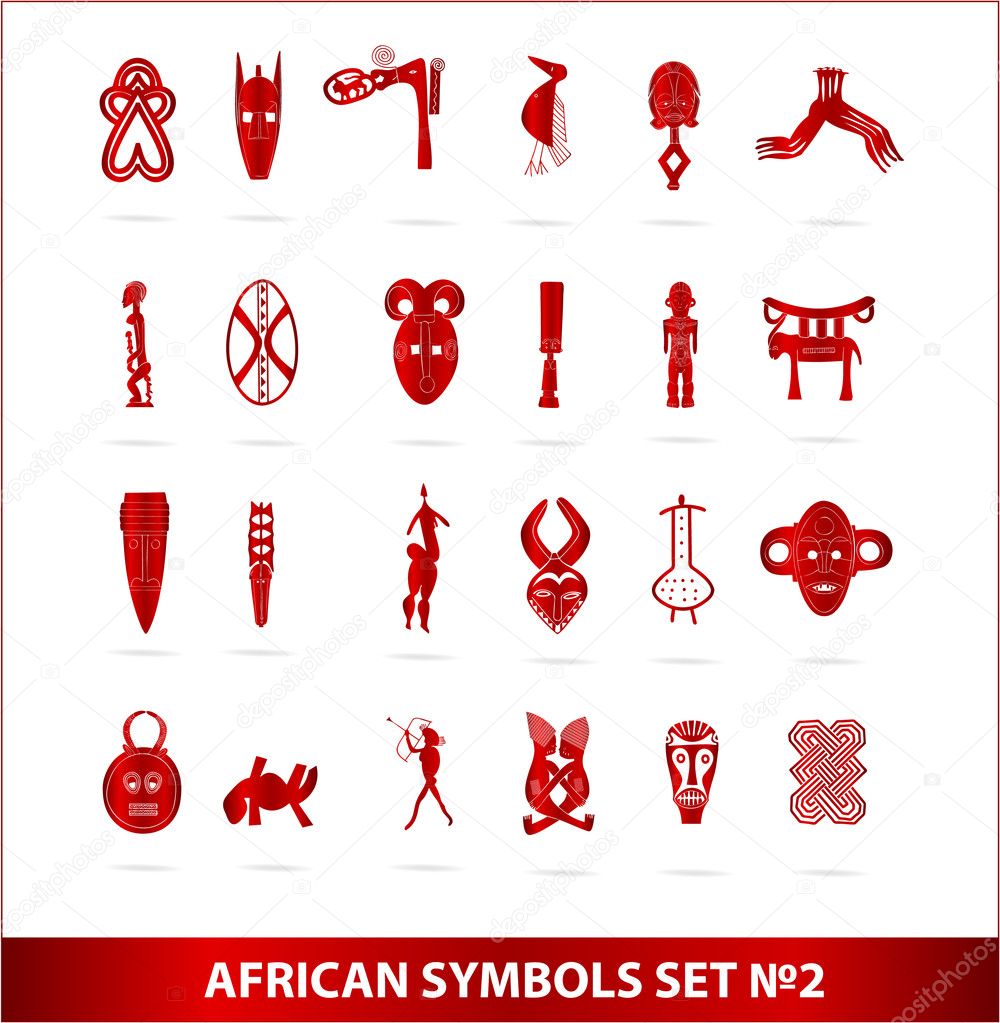 God african symbols set vector red color