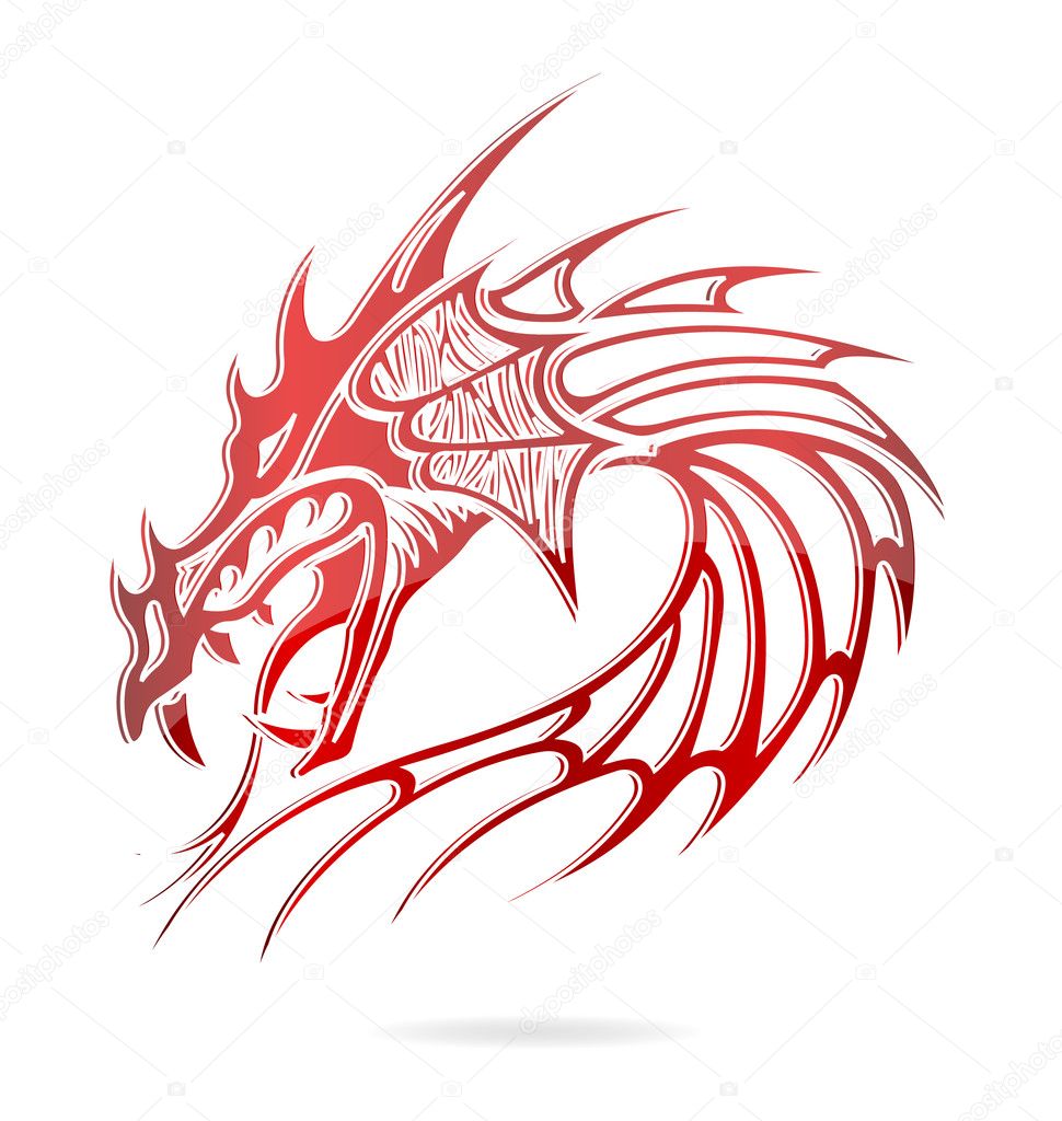 Asia dragon and flames sign red color