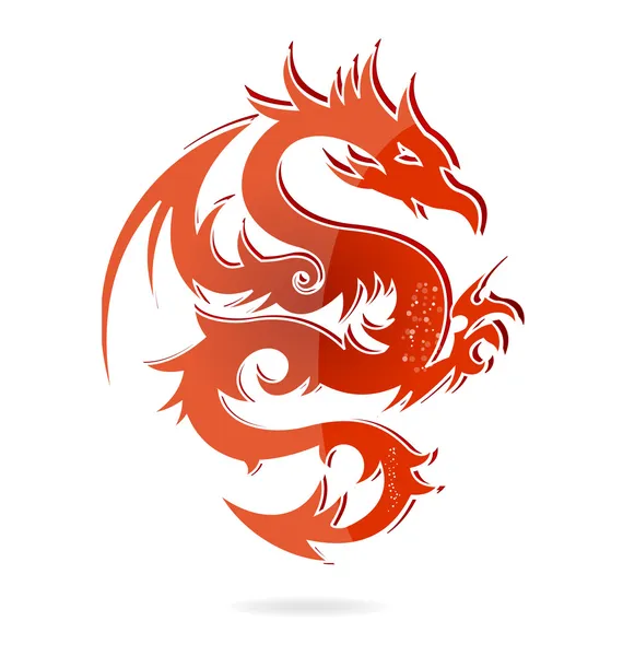 Izole Asya dragon kırmızı renkli cam — Stok Vektör