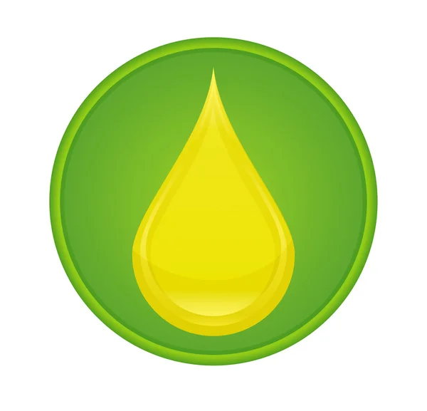Druppel olie teken gele kleur op de groene cirkel — Stockvector
