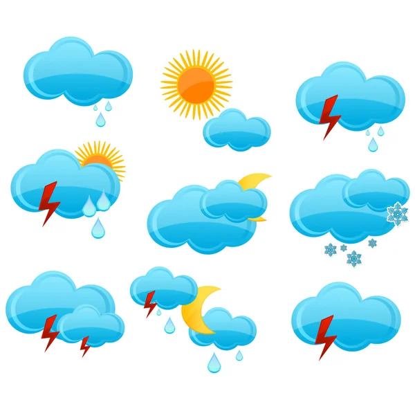 Web símbolos meteorológicos conjunto de color azul — Vector de stock