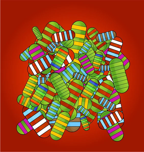 Pilules médicales symboles fond couleur rouge — Image vectorielle