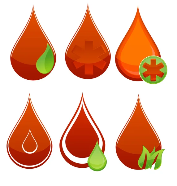 Medic blood drop set red and green color — Stock Vector