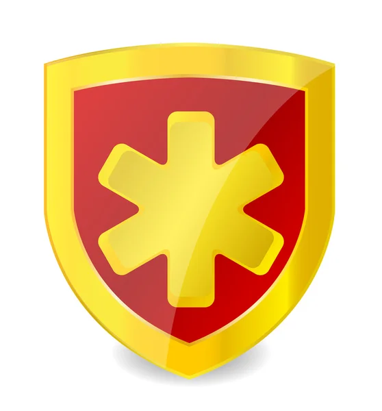 Gold medical symbol in emblem — Stock Vector