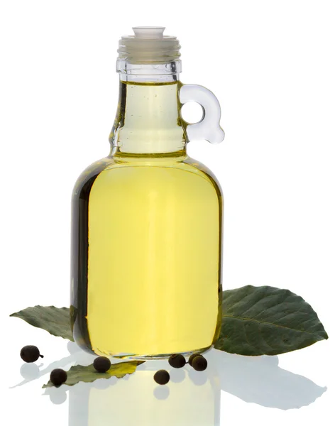 stock image Bottle of olive oil and spices