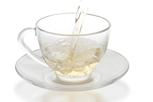 Zielona herbata zalewanie Puchar szklany — Zdjęcie stockowe