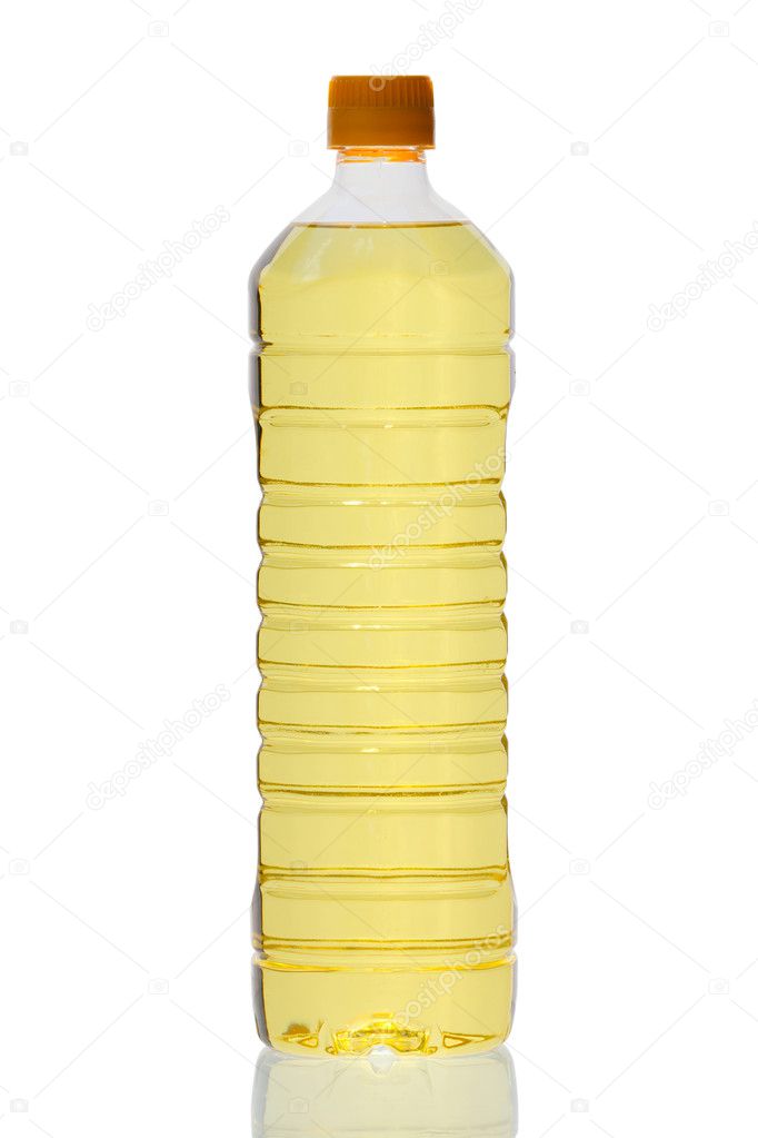 Close up of cooking oil bottle on white background with clipping