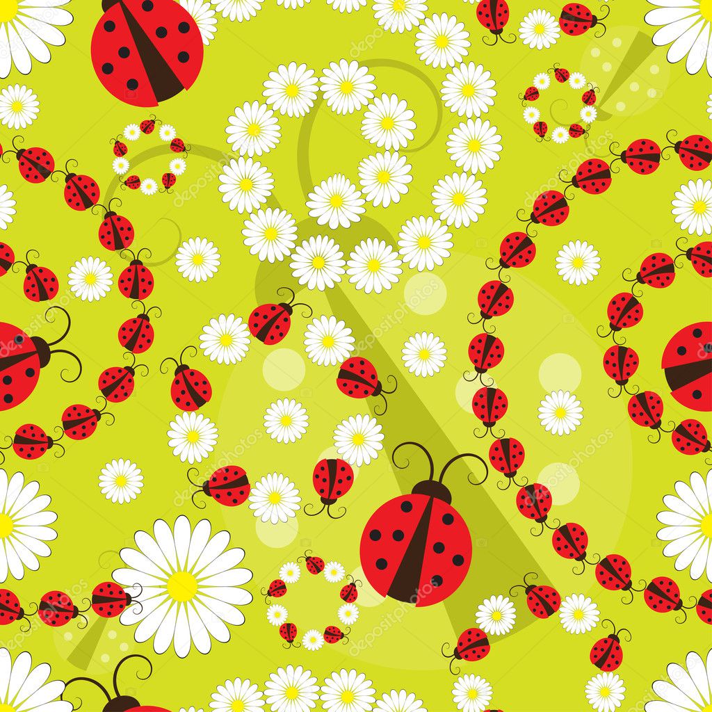 Flower and ladybird seamless pattern