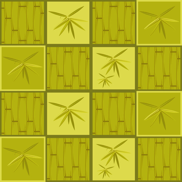 Seamless pattern with bamboo on green background