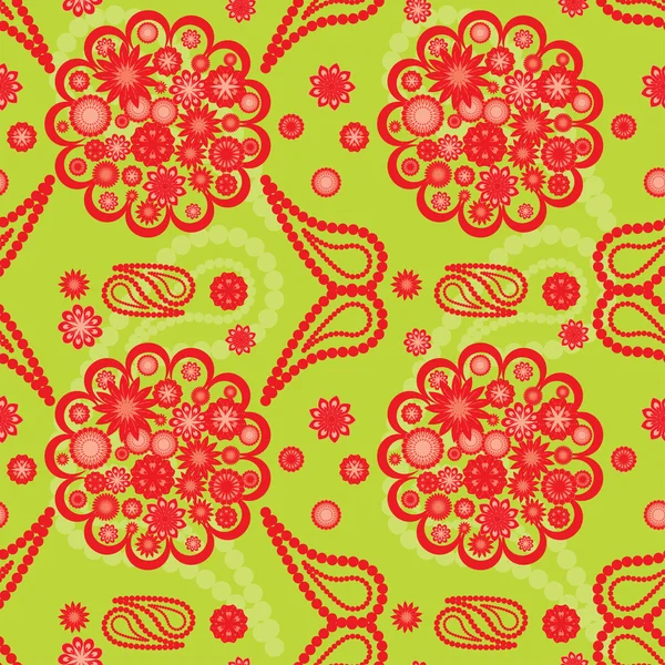 Paisley-Stil nahtlos mit roten Blumen — Stockvektor