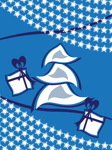 Carte de voeux avec sapin de Noël et cadeaux — Image vectorielle