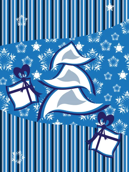 Tarjeta de felicitación con árbol de Navidad y regalos — Vector de stock
