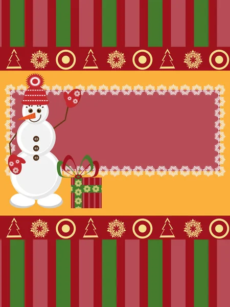 Vánoční přání s sněhulák s dárkem — Stockový vektor