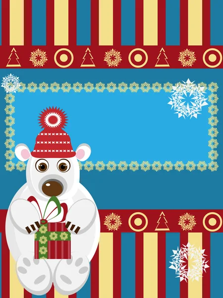白いクマとクリスマスカード — ストックベクタ
