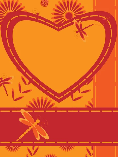 Cartão de saudação com coração e libélula —  Vetores de Stock