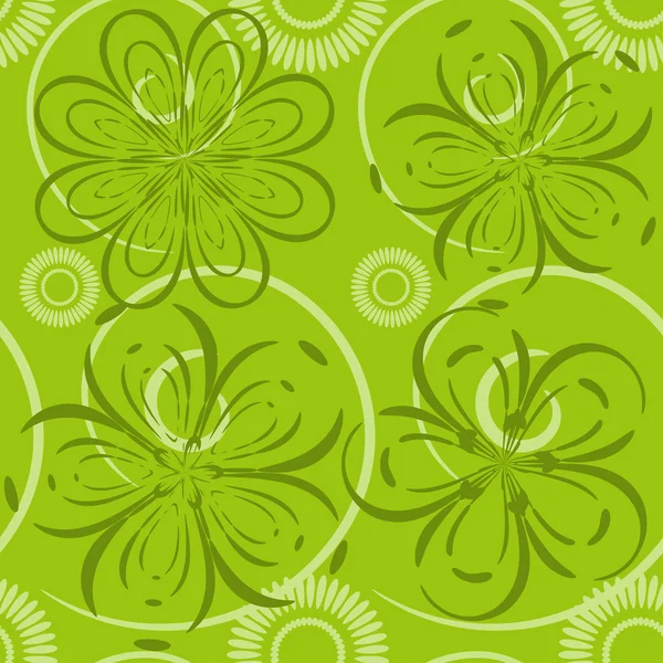シームレスな緑の花の背景 — ストックベクタ