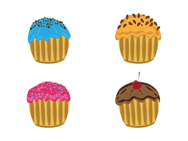 Conjunto de quatro cupcakes — Vetor de Stock