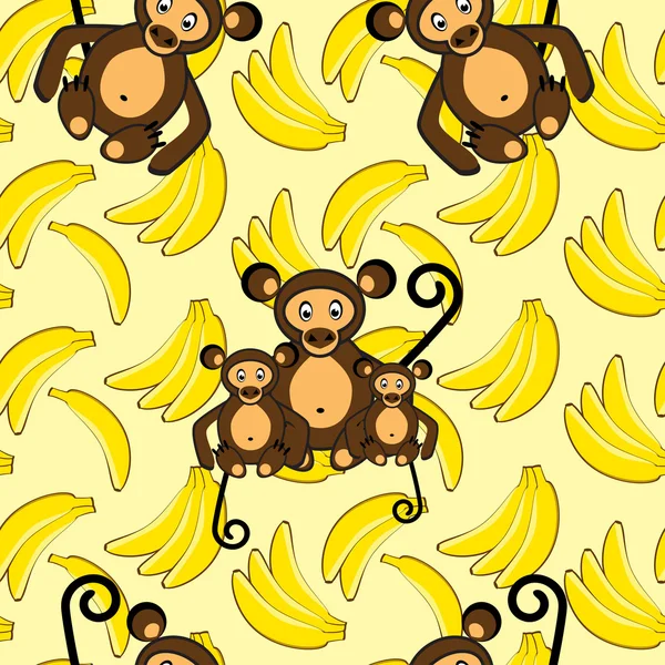 Macaco e banana sem costura fundo —  Vetores de Stock