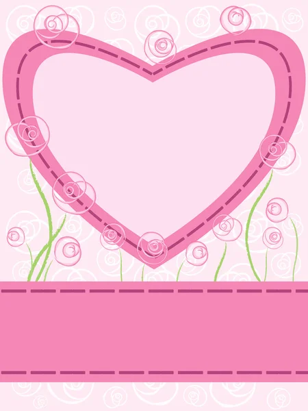 Cartão de saudação com coração e rosas — Vetor de Stock