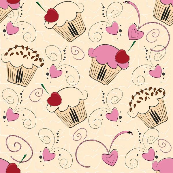 Cupcake motif sans couture — Image vectorielle