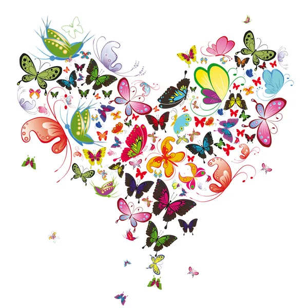 Coração de borboleta, ilustração dos namorados. Elemento para design — Vetor de Stock