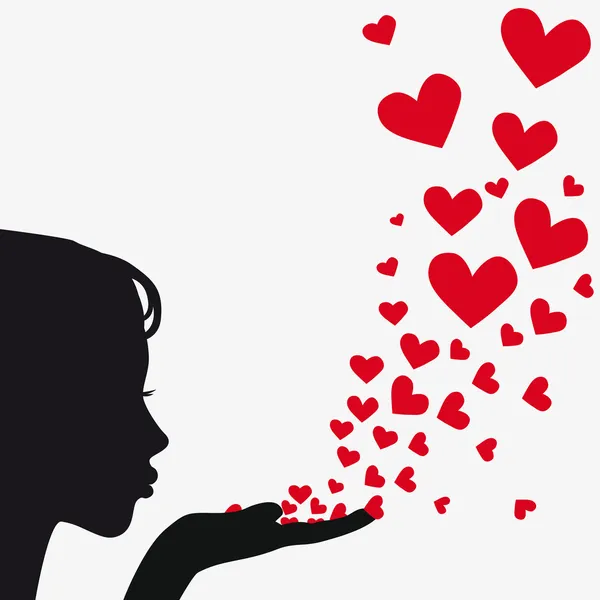 Silhouette femme souffle coeur — Image vectorielle