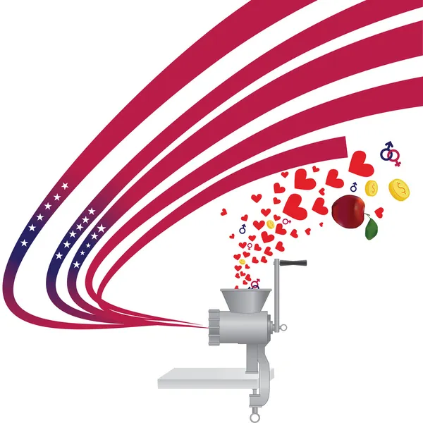 Meat grinder produce USA flag — Stockvector